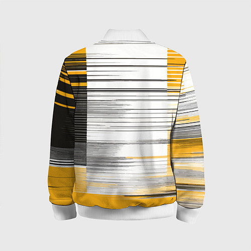 Детский бомбер Чёрные вертикальные полосы на жёлто-белом фоне / 3D-Белый – фото 2