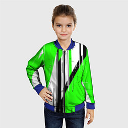 Бомбер детский Black and white vertical stripes on a green backgr, цвет: 3D-синий — фото 2