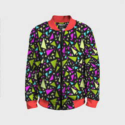 Бомбер детский Неоновые разноцветные треугольники на черном, цвет: 3D-красный