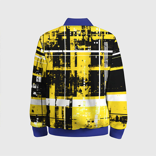Детский бомбер Жёлто-белый гранж на чёрном фоне / 3D-Синий – фото 2