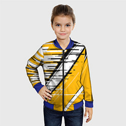 Бомбер детский Чёрно-белые глитч полосы на жёлтом фоне, цвет: 3D-синий — фото 2