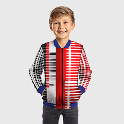 Бомбер детский Белые полосы на чёрно-красном фоне, цвет: 3D-синий — фото 2