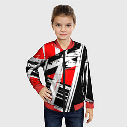 Бомбер детский Чёрно-белые абстрактные линии на красном фоне, цвет: 3D-красный — фото 2