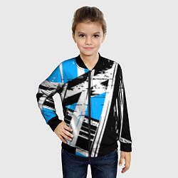 Бомбер детский Чёрно-белые абстрактные линии на синем фоне, цвет: 3D-черный — фото 2