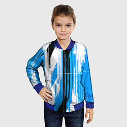 Бомбер детский Вертикальные чёрно-белые линии на синем фоне, цвет: 3D-синий — фото 2