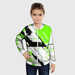 Бомбер детский Diagonal black and green stripes on a white backgr, цвет: 3D-белый — фото 2