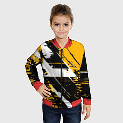 Бомбер детский Diagonal black and white stripes on a yellow backg, цвет: 3D-красный — фото 2