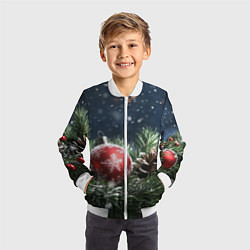 Бомбер детский Новогодний шар и шишка, цвет: 3D-белый — фото 2