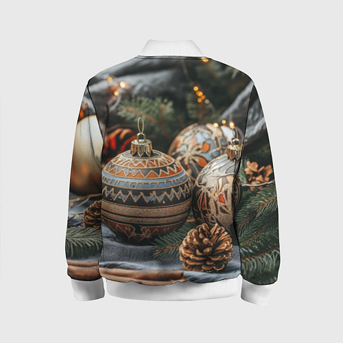 Детский бомбер Новогодние шары и шишки / 3D-Белый – фото 2