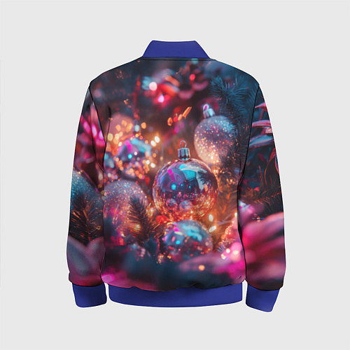 Детский бомбер Новогодние шары и фиолетовые блески / 3D-Синий – фото 2
