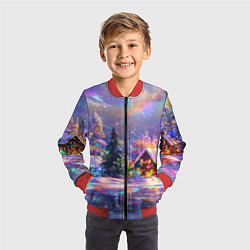 Бомбер детский Дух рождества - зимние домики, цвет: 3D-красный — фото 2