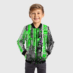 Бомбер детский Киберпанк паттерн зелёный, цвет: 3D-черный — фото 2