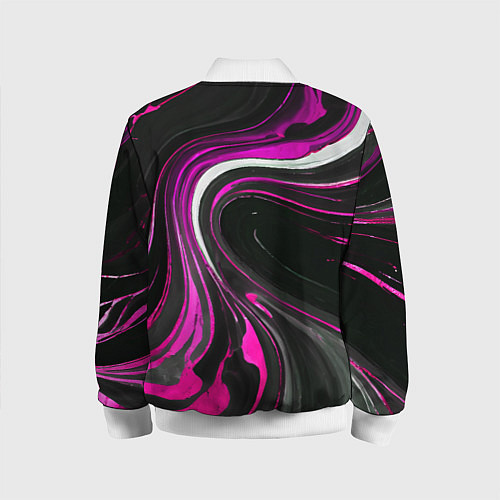 Детский бомбер Волнистые бело-розовые линии на чёрном фоне / 3D-Белый – фото 2