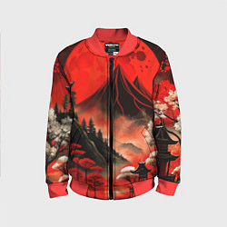 Детский бомбер Япония природа в красном цвете