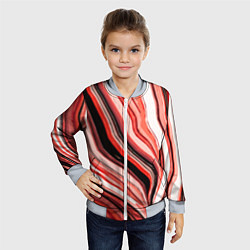 Бомбер детский Волнистые вертикальные чёрно-красные полосы, цвет: 3D-серый — фото 2