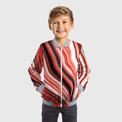Бомбер детский Волнистые вертикальные чёрно-красные полосы, цвет: 3D-серый — фото 2