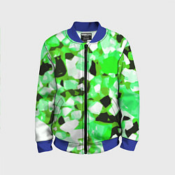 Бомбер детский Green and white abstraction on a black background, цвет: 3D-синий