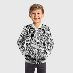 Бомбер детский Black and white doddle monsters, цвет: 3D-белый — фото 2