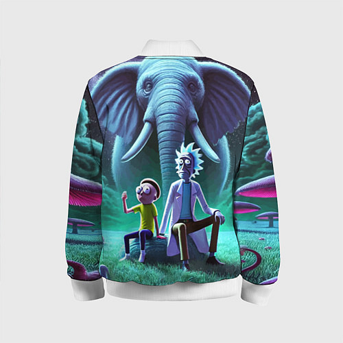 Детский бомбер Рик и Морти - портрет на фоне слона / 3D-Белый – фото 2