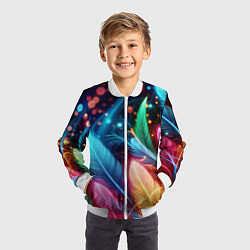 Бомбер детский Яркие красочные неоновые перья, цвет: 3D-белый — фото 2