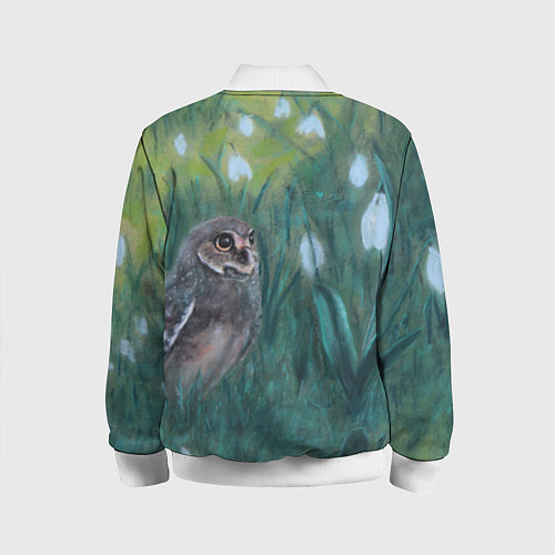 Детский бомбер Сова среди подснежников / 3D-Белый – фото 2