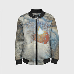 Бомбер детский Искрящийся мандарин на снегу, цвет: 3D-черный