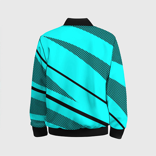 Детский бомбер Неоновый голубой с чёрным абстракция с полосой / 3D-Черный – фото 2