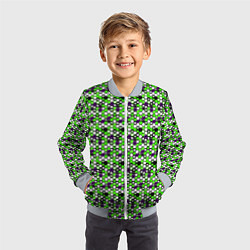 Бомбер детский Киберпанк шестиугольники зелёные, цвет: 3D-серый — фото 2