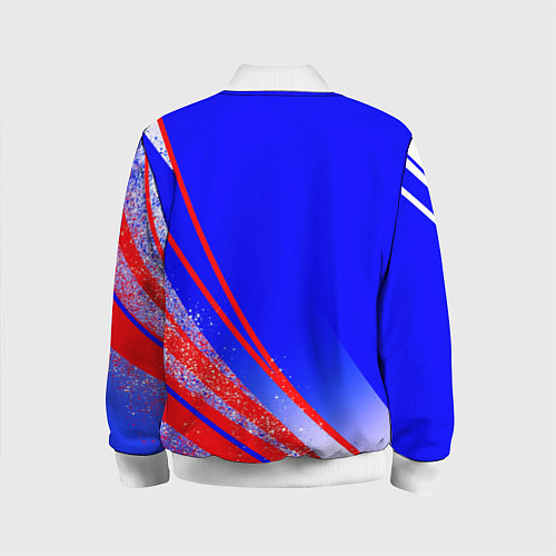 Детский бомбер Герб России на фоне цветов флага синий / 3D-Белый – фото 2