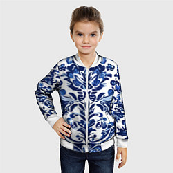 Бомбер детский Гжель русский узор акварель, цвет: 3D-белый — фото 2