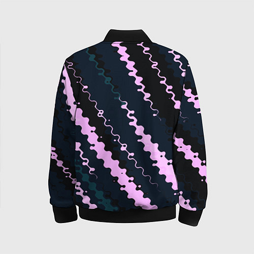 Детский бомбер Тёмно-синий с розовым искажённые полосы / 3D-Черный – фото 2