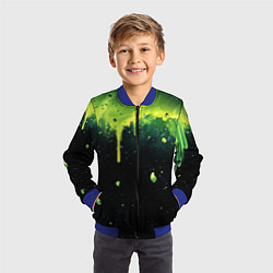 Бомбер детский Зеленая стекающая краска по черному фону, цвет: 3D-синий — фото 2