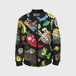 Бомбер детский Растения против зомби персонажи на черном, цвет: 3D-черный