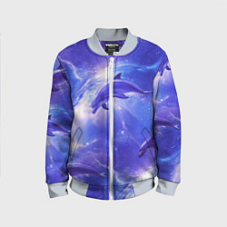 Бомбер детский Дельфины в волшебном море паттерн, цвет: 3D-серый