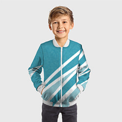 Бомбер детский Бело-голубой абстракция с полосами, цвет: 3D-белый — фото 2
