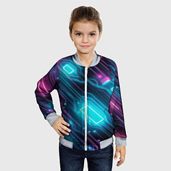 Бомбер детский Неоновый узор киберпанк микросхемы, цвет: 3D-серый — фото 2