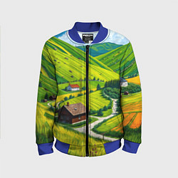 Бомбер детский Русская душа и поле, цвет: 3D-синий