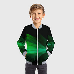 Бомбер детский Неоновая зеленая абстракция на черном фоне, цвет: 3D-серый — фото 2
