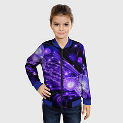 Бомбер детский Силуэты цветов на темном фоне - фиолетовое свечени, цвет: 3D-синий — фото 2