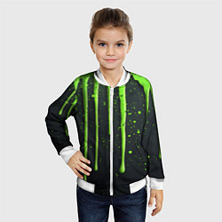 Бомбер детский Зеленая краска стекающая на черном фоне, цвет: 3D-белый — фото 2