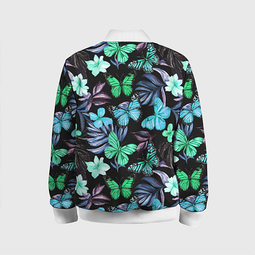 Детский бомбер Бабочки и тропические цветы на черном фоне / 3D-Белый – фото 2