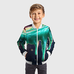 Бомбер детский Текстура стекающая зеленая клякса, цвет: 3D-белый — фото 2