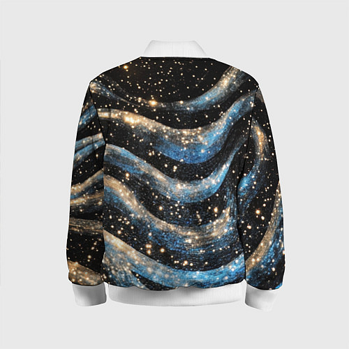 Детский бомбер Волнистые синие линии на черном / 3D-Белый – фото 2