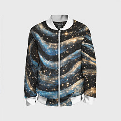 Детский бомбер Волнистые синие линии на черном