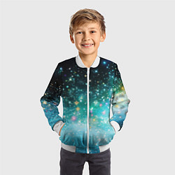 Бомбер детский Бирюзовые блестки фон, цвет: 3D-белый — фото 2