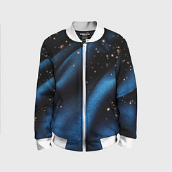 Бомбер детский Синяя волнистая текстура на черном, цвет: 3D-белый