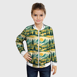 Бомбер детский Горные пейзажи ретро стиль, цвет: 3D-белый — фото 2