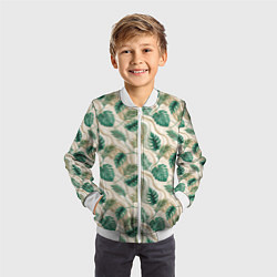Бомбер детский Листья монстеры на мраморном фоне, цвет: 3D-белый — фото 2