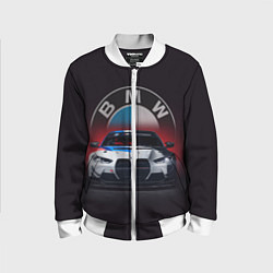 Бомбер детский BMW на красном фоне, цвет: 3D-белый