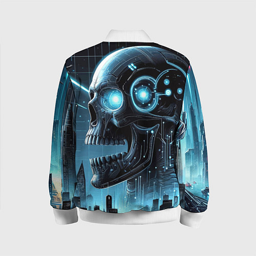 Детский бомбер Cyberpunk skull - metropolis neon glow / 3D-Белый – фото 2
